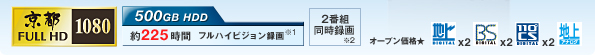 ���s FULL HD 1080�@500GB HDD ��225���� �t���n�C�r�W�����^�恦1�@2�ԑg�����^�恦2�@���I�[�v�����i