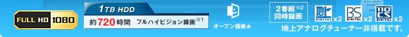 FULL HD 1080�@1TB HDD ��720���� �t���n�C�r�W�����^�恦1�@2�ԑg�����^�恦2�@���I�[�v�����i