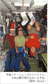 宇宙ステーションでのクリスマス。今年は野口飛行士がいる予定。（提供：NASA）