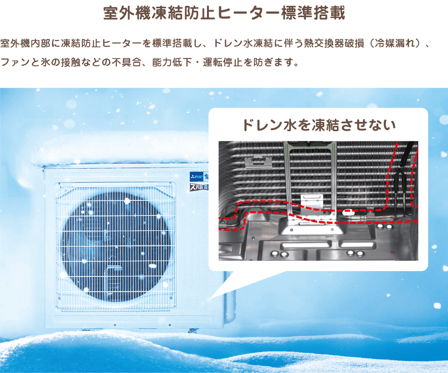 室外機凍結防止ヒーター標準搭載