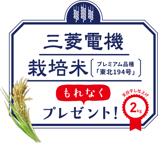 三菱電機栽培米 プレミアム品種「東北１９４号」 もれなくプレゼント 天日干し仕上げ2kg