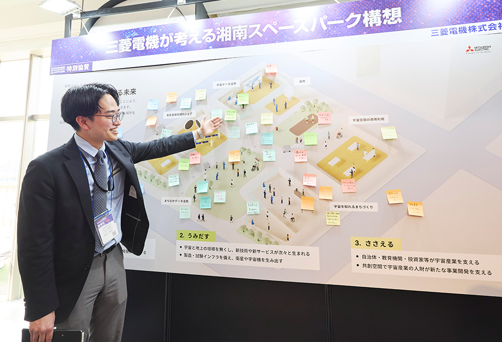 三菱電機が考える湘南スペースパーク構想へのアイデアが付箋で集められた