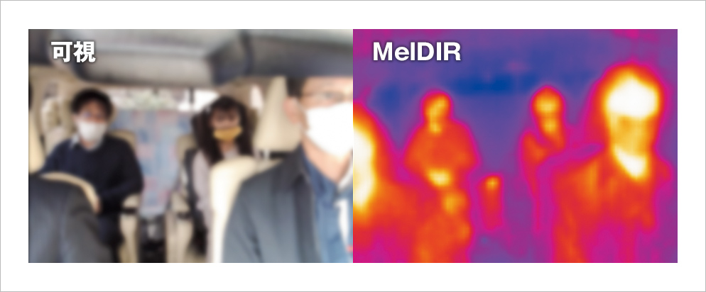 可視画像とサーマルダイオード赤外線センサMelDIR画像の比較画像