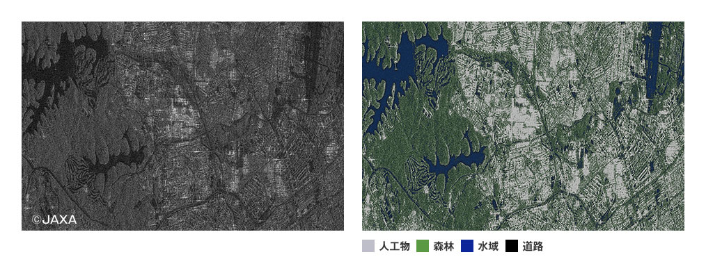 レーダによって撮像した画像と処理をした画像