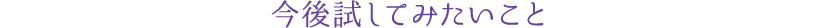 今後試してみたいこと