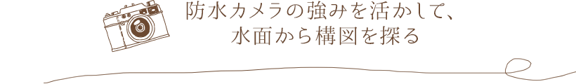 防水カメラの強みを活かして、水面から構図を探る