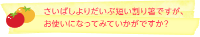 さいばしよりだいぶ短い割り箸ですが、お使いになってみていかがですか？さいばしよりだいぶ短い割り箸ですが、お使いになってみていかがですか？