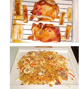 画像：とり照り焼き、焼きそば