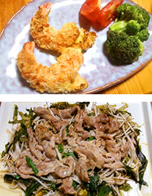 画像：海老フライ、焼きしゃぶ