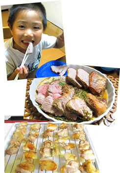 画像：宮野さんのお子さん、ローストポーク、とりから揚げ