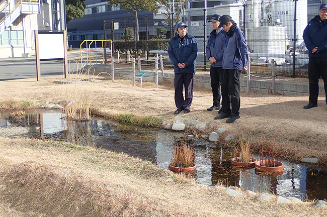 近隣水族館の方がビオトープを視察（2025年1月）