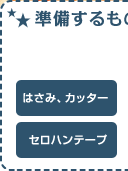 準備するもの　はさみ、カッター　セロハンテープ