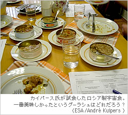 カイパース氏が試食したロシア製宇宙食。一番美味しかったというグーラシュはどれだろう？（ESA/Andre Kuipers ）