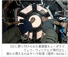 ISS�Ɏ��t����ꂽ�W�]���L���[�|���ŁA�W�F�t�E�E�B���A���Y��s�m�ƁB�����猩����̂̓T�n�������i�񋟁FNASA�j