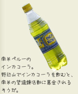 南米ペルーの インカコーラ。 野辺山でインカコーラを飲むと、 南米の望遠鏡活動に募金される そうだ。