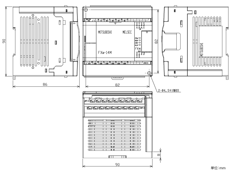 FX3G-14MR/ES ダウンロード(外形図・CAD) MELSEC-F シーケンサ MELSEC 