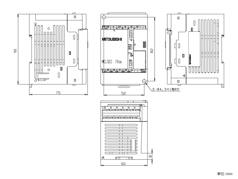 FX3S-10MR/ES ダウンロード(外形図・CAD) MELSEC-F シーケンサ MELSEC 