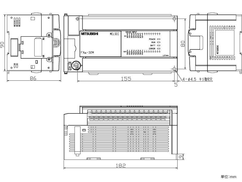 FX3U-32MR/UA1 ダウンロード(外形図・CAD) MELSEC-F シーケンサ MELSEC