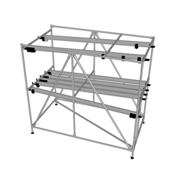 Slim FIFO rack with suspended material transport