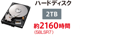 ハードディスク 2TB 約2160時間(50V) 1TB 約1080時間(39V)