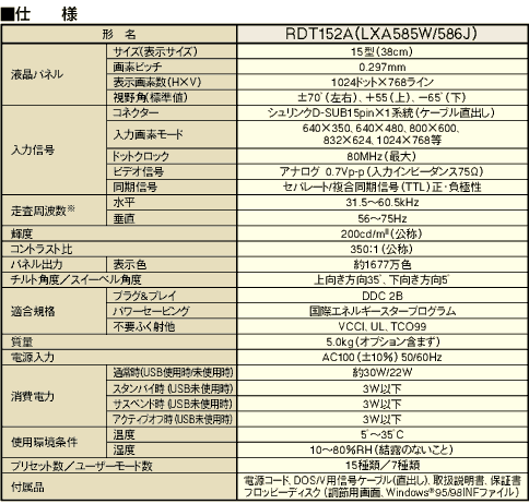 仕様（ディスプレイ本体）