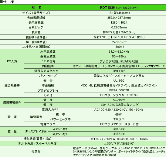 仕様（ディスプレイ本体）