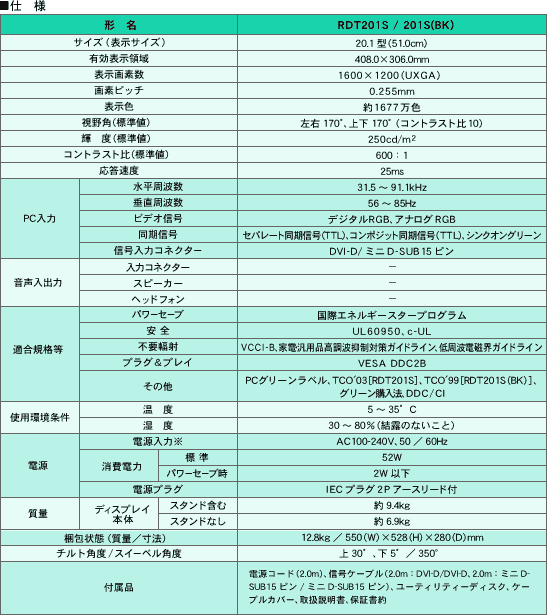 仕様（ディスプレイ本体）