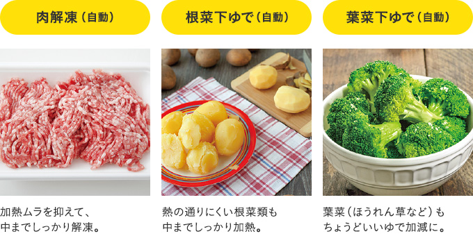 肉解凍（自動）根菜下ゆで（自動）葉菜下ゆで（自動）