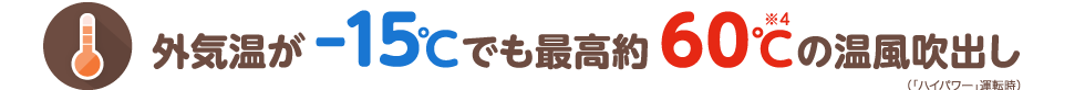 外気温が-15℃でも最高約60℃※4の温風 (「ハイパワー」運転時。)