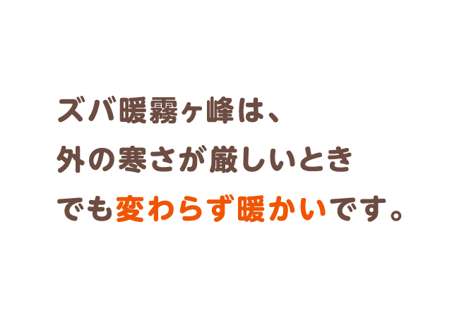 ズバ暖霧ヶ峰は、外の寒さが厳しいときでも変わらず暖かいです。