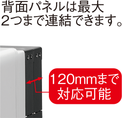 背面パネルは最大2つまで連結できます。120mmまで対応可能