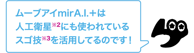 ムーブアイmirA.I.＋は人工衛星※2にも使われているスゴ技※3を活用してるのです！