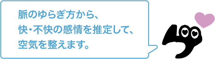 脈のゆらぎ方から、快・不快の感情を推定して、空気を整えます。