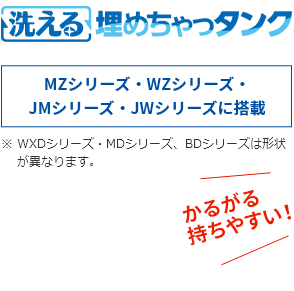 洗える埋めちゃっタンク MZシリーズ・WZシリーズ・JMシリーズ・JWシリーズに搭載 ※WXDシリーズ・MDシリーズ、BDシリーズは形状が異なります。