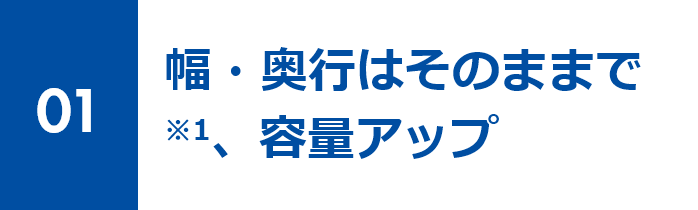 01 幅・奥行はそのまま※1で、容量アップ