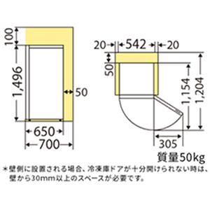 据付スペース（単位：mm）