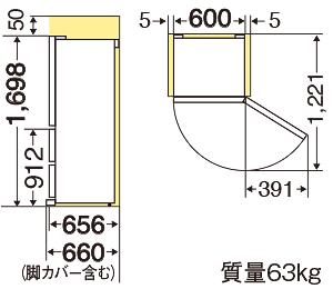 据付スペース（単位：mm）