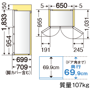 据付スペース（単位：mm）