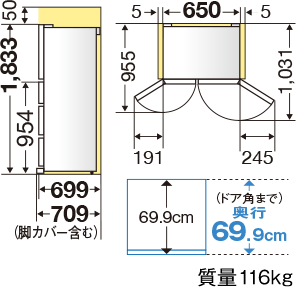 据付スペース（単位：mm）