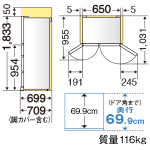 据付スペース（単位：mm）