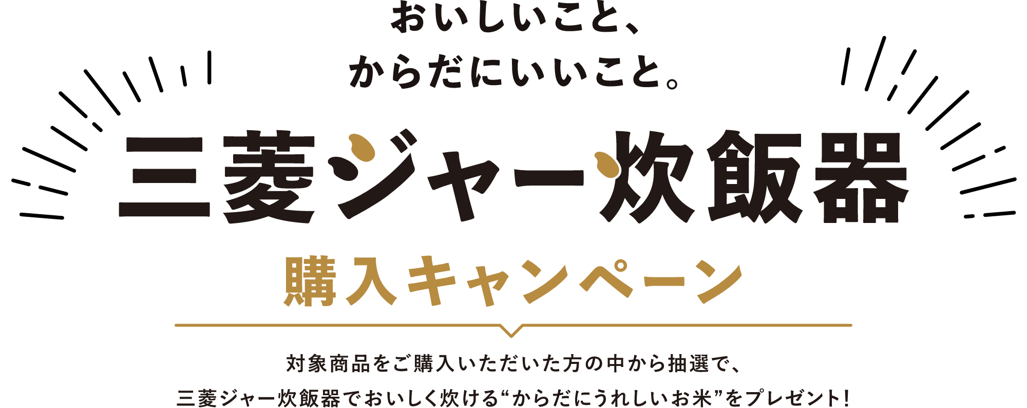 おいしいこと、からだにいいこと。「三菱ジャー炊飯器 購入キャンペーン」対象商品をご購入いただいた方の中から抽選で、三菱ジャー炊飯器でおいしく炊ける“からだにうれしいお米”をプレゼント！