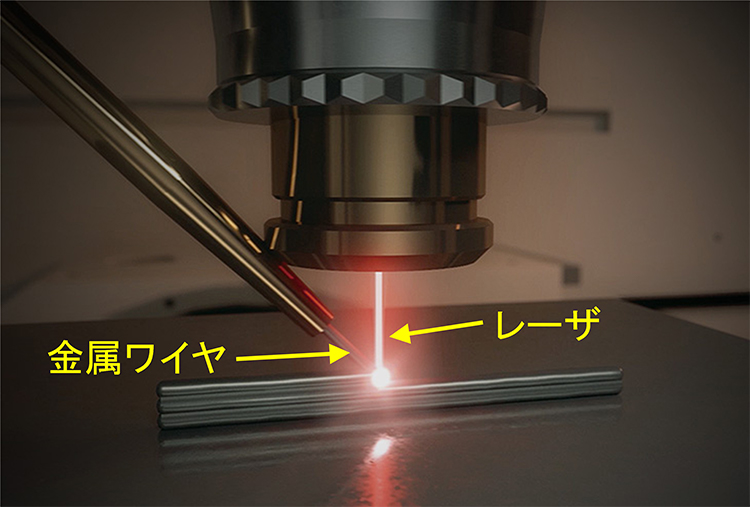 画像 金属のワイヤにレーザを当てて瞬間的に溶かし、積み重ねる