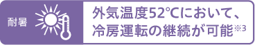耐暑 外気温度52℃において、冷房運転の継続が可能※3