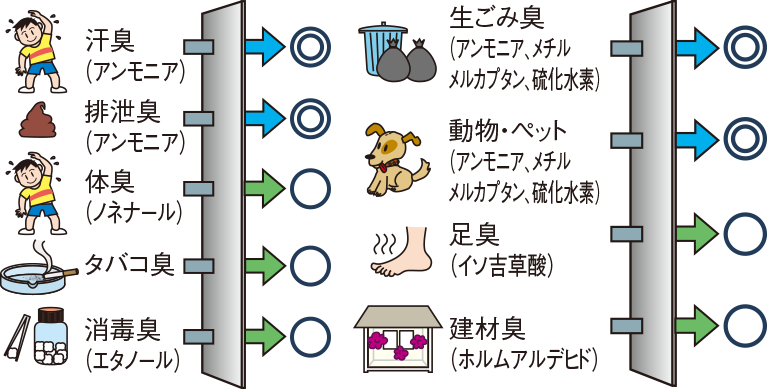 さまざまな臭気に対する脱臭効果