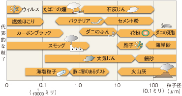 代表的な粒子と大きさ