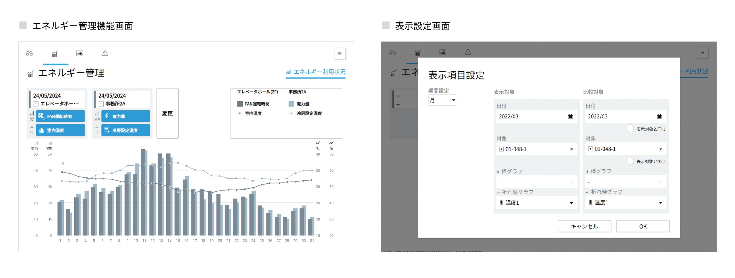 エネルギー管理機能画面 表示設定画面