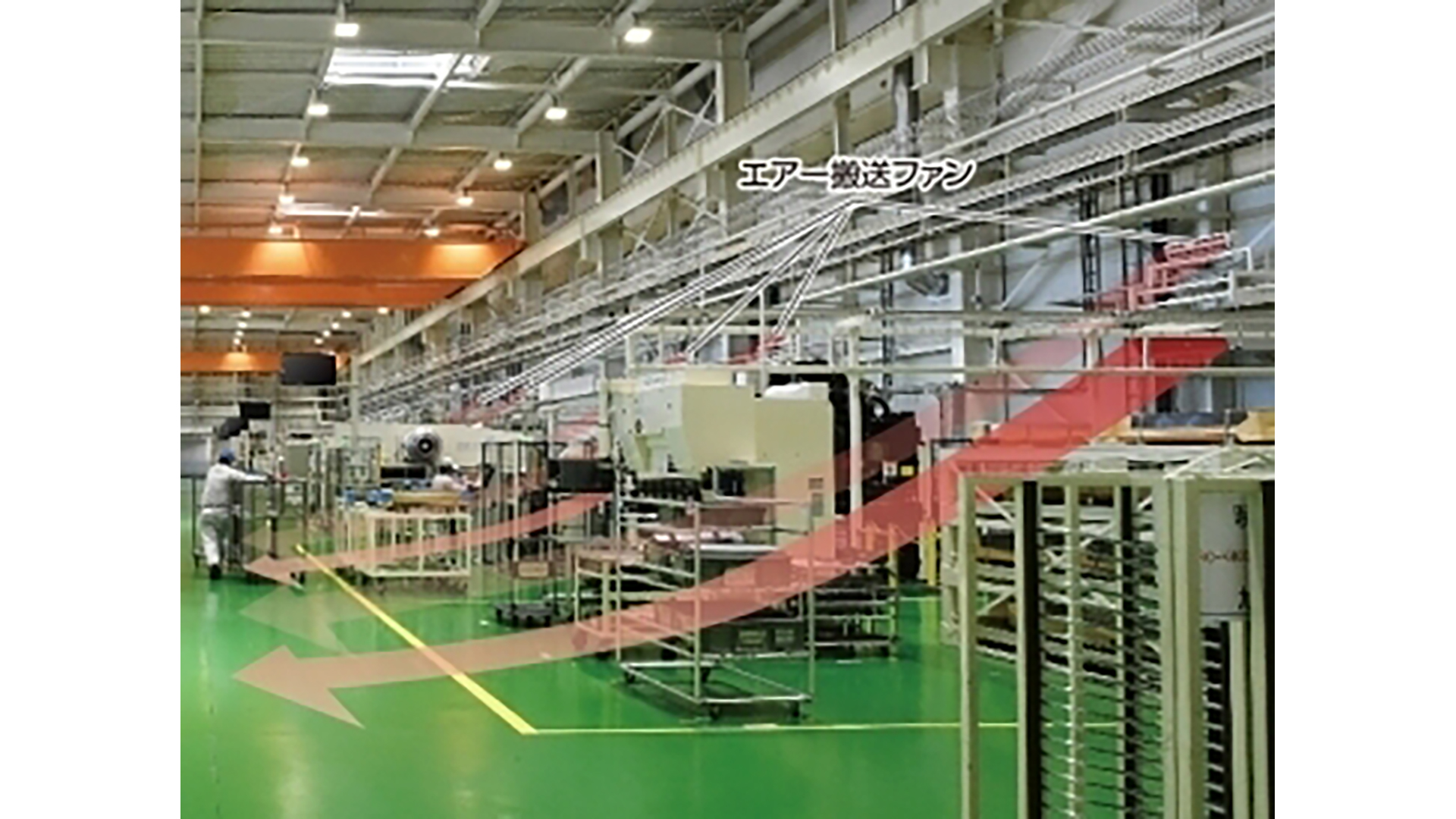 エアー搬送ファンで高天井の工場内でも空調効果抜群!|納入事例|産業 エアー搬送ファンで高天井の工場内でも空調効果抜群!|納入事例|産業