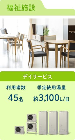 【福祉施設】利用者数 - 45名 / 想定使用湯量 - 約3,100L/日