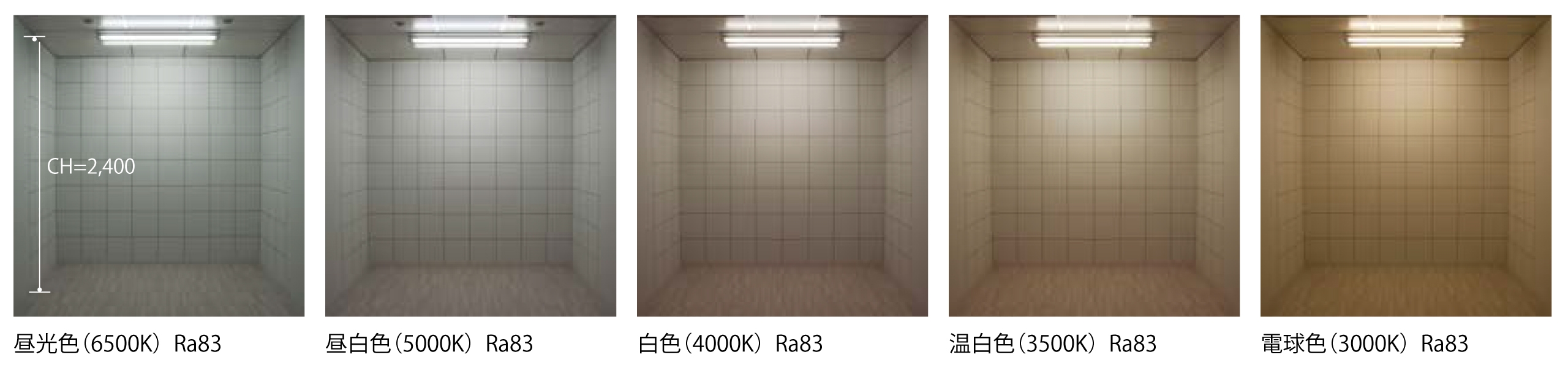 空間用途に合わせて選べる明るさタイプと豊富な光色バリエーション