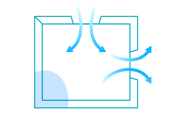 イラスト: 換気されない場所が生ずる